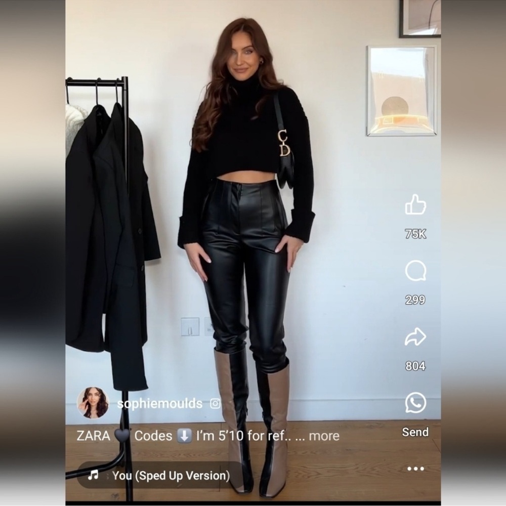 Zara Ankle Faux Leather Pants High Rise  Black Size Small